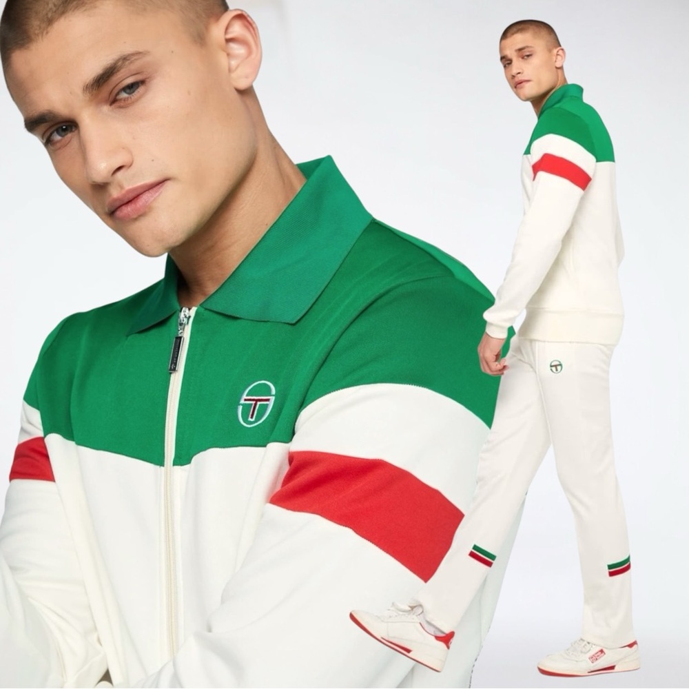 Men’s Sergio Tacchini Kelly Green | Ivory | Red Casual Tracksuit NWT